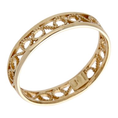 Pre-Owned 9ct Yellow Gold Scroll Effect Band Ring