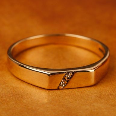Pre-Owned Vintage 1986 9ct Diamond Set Rectangle Signet Ring
