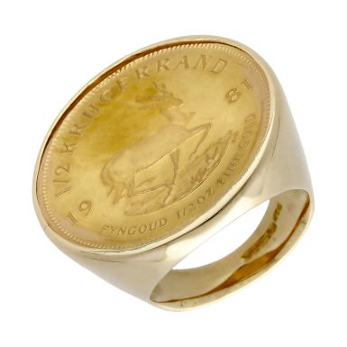 Pre-Owned 1981 1/2oz Krugerrand Coin In 9ct Gold Ring Mount