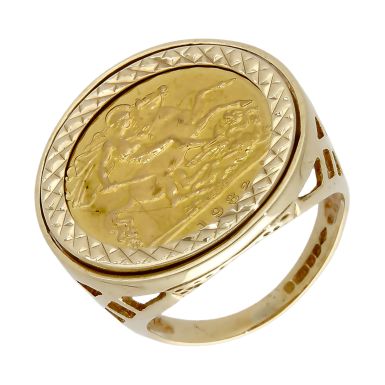 Pre-Owned 1982 Half Sovereign Coin In 9ct Gold Ring Mount