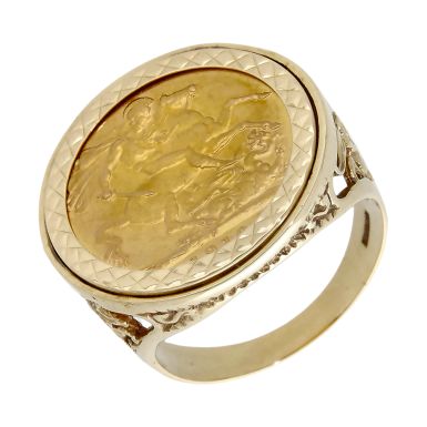Pre-Owned 1910 Full Sovereign Coin In 9ct Gold Ring Mount