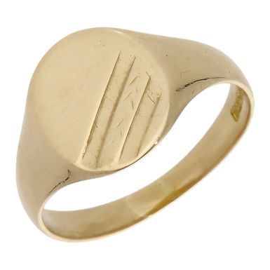 Pre-Owned 9ct Yellow Gold Striped Oval Signet Ring
