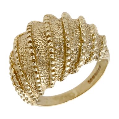 Pre-Owned 9ct Yellow Gold Beaded Domed Wave Dress Ring