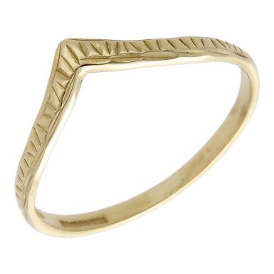 Pre-Owned 9ct Yellow Gold Slim Patterned Wishbone Ring