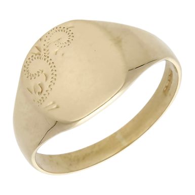 Pre-Owned 9ct Yellow Gold Part Patterned Signet Ring