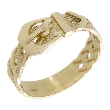 Pre-Owned 9ct Yellow Gold Woven Band Buckle Ring