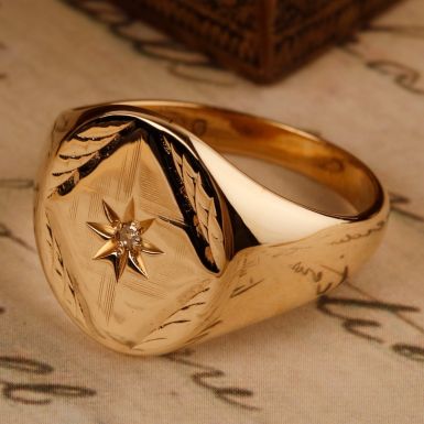 Pre-Owned Vintage 1972 9ct Yellow Gold Diamond Signet Ring