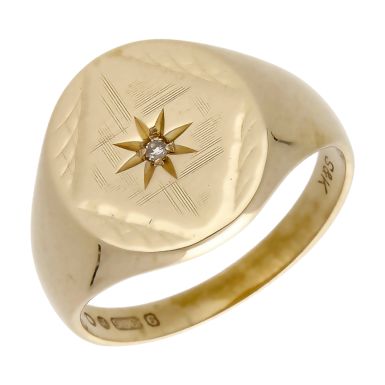 Pre-Owned Vintage 1972 9ct Yellow Gold Diamond Signet Ring