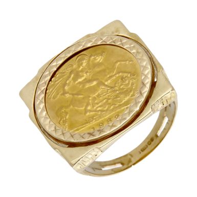 Pre-Owned 1982 Half Sovereign Coin In 9ct Gold Ring Mount