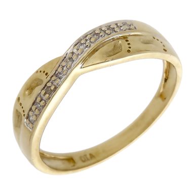Pre-Owned 9ct Gold Diamond Set Footprints Crossover Wave Ring