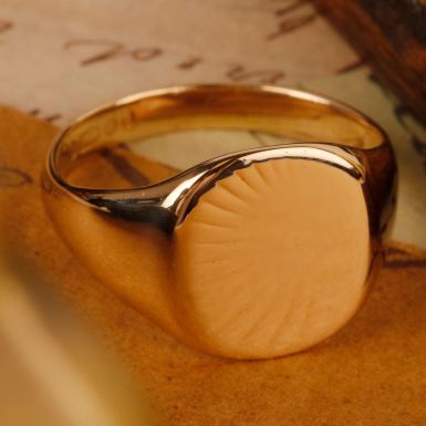 Pre-Owned Vintage 1970 9ct Gold Faint Sunburst Signet Ring