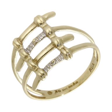 Pre-Owned 9ct Yellow Gold Diamond set Bamboo Dress Ring