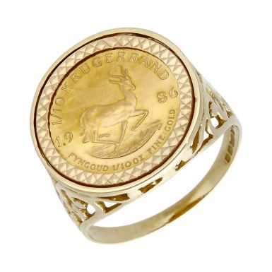 Pre-Owned 1986 1/10 Krugerrand Coin In 9ct Gold Ring Mount