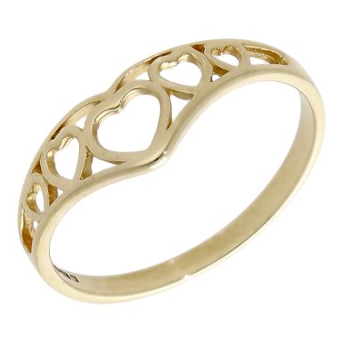 Pre-Owned 9ct Yellow Gold Cutout Hearts Wishbone Ring