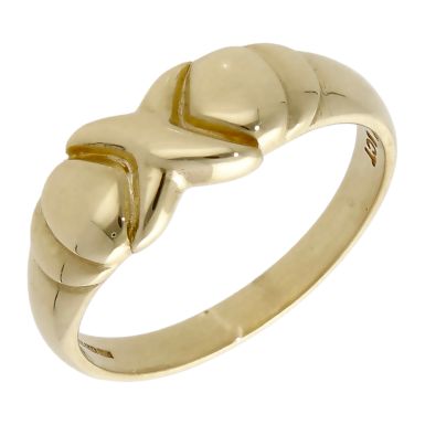 Pre-Owned 9ct Yellow Gold Ribbed Shoulders Kiss Dress Ring
