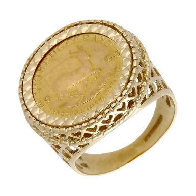 Pre-Owned 1984 1/10 Krugerrand Coin In 9ct Gold Ring Mount