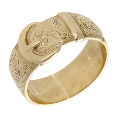 Pre-Owned 9ct Yellow Gold Patterned Buckle Band Ring