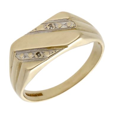 Pre-Owned 9ct Yellow & White Gold Diamond Signet Ring