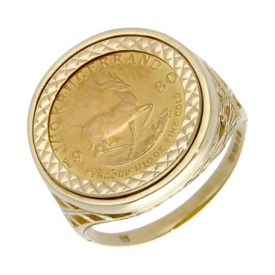 Pre-Owned 1980 1/10 Krugerrand Coin In 9ct Gold Ring Mount