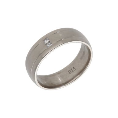 Pre-Owned 9ct White Gold Diamond Set 6mm Wedding Band Ring