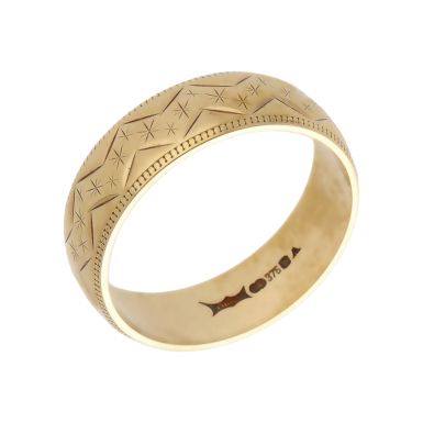 Pre-Owned 9ct Yellow Gold 6mm Patterned Wedding Band Ring