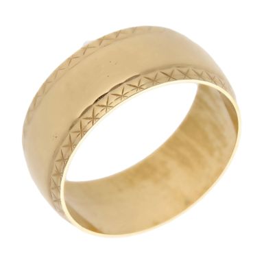 Pre-Owned 9ct Yellow Gold 9mm Patterned Edge Wedding Band Ring