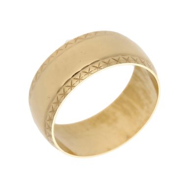 Pre-Owned 9ct Yellow Gold 9mm Patterned Edge Wedding Band Ring