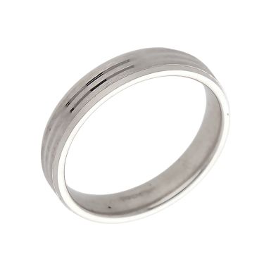 Pre-Owned 9ct White Gold Ridged 4mm Wedding Band Ring