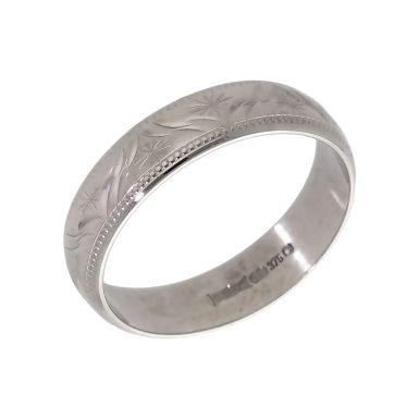 Pre-Owned 9ct White Gold 5mm Patterned Wedding Band Ring