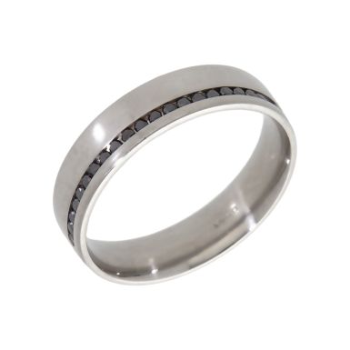 Pre-Owned Platinum Black Diamond Set 5mm Wedding Band Ring