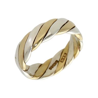 Pre-Owned 9ct Yellow & White Gold 6mm Twist Band Ring