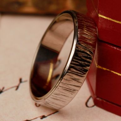 Pre-Owned Vintage 1971 18ct White Gold Barked Wedding Ring