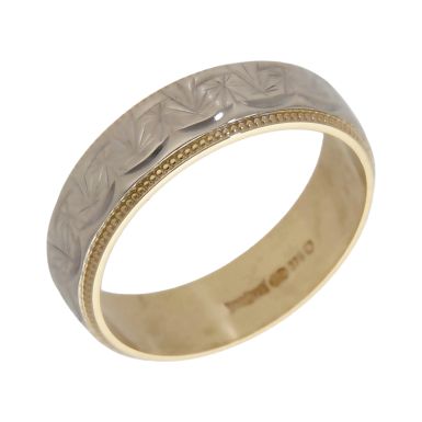 Pre-Owned 9ct Yellow & White Gold 6mm Patterned Wedding Ring