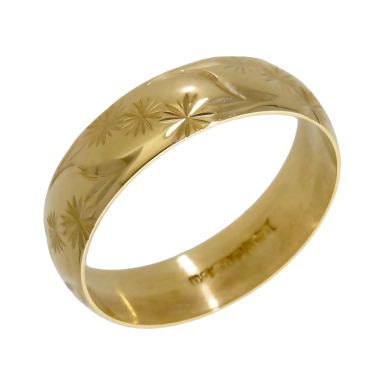 Pre-Owned 18ct Yellow Gold Star Engraved 6mm Wedding Band Ring