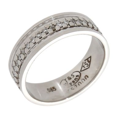 Pre-Owned 14ct White Gold Diamond Set 9mm Wide Band Ring