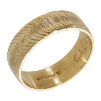Pre-Owned 9ct Yellow Gold Wave Patterned 6mm Wedding Band Ring