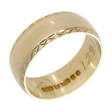 Pre-Owned 9ct Yellow Gold Patterned Edge 7mm Wedding Band Ring