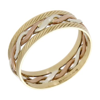 Pre-Owned 9ct Yellow Rose & White Gold Woven 6mm Band Ring