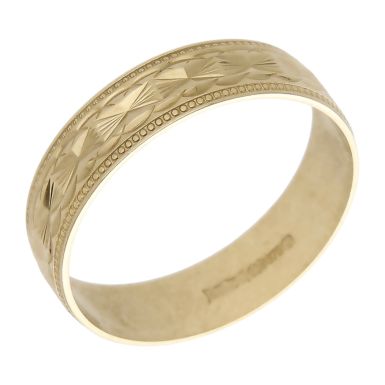 Pre-Owned 9ct Yellow Gold 5mm Patterned Wedding Band Ring
