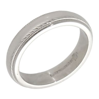 Pre-Owned Platinum Patterned Edge 4mm Wedding Band Ring