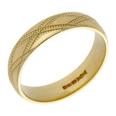 Pre-Owned 18ct Yellow Gold 5mm Patterned Wedding Band Ring