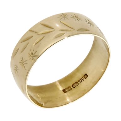 Pre-Owned 9ct Yellow Gold Patterned 6mm Wedding Band Ring