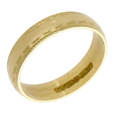 Pre-Owned 18ct Yellow Gold Patterned Edge 4mm Wedding Band Ring