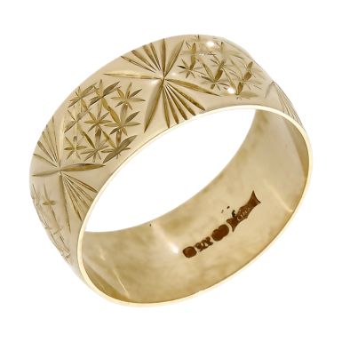 Pre-Owned 9ct Yellow Gold 8mm Patterned Wedding Band Ring