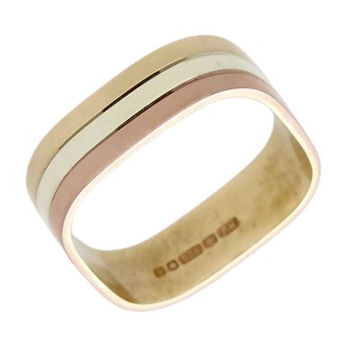 Pre-Owned 9ct Yellow Rose & White Gold Square Band Ring