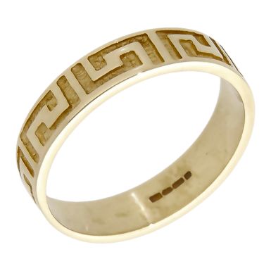 Pre-Owned 9ct Yellow Gold Greek Key Design 4mm Band Ring