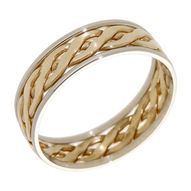 Pre-Owned 9ct Yellow & White Gold Woven Celtic 6mm Band Ring