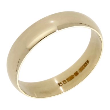 Pre-Owned 9ct Yellow Gold 5mm Plain D Shape Wedding Band Ring