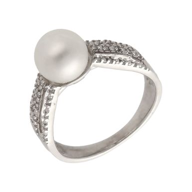 Pre-Owned 9ct White Gold Simulated Pearl & Diamond Dress Ring