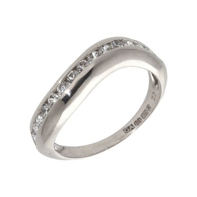 Pre-Owned 9ct White Gold Cubic Zirconia Wave Band Dress Ring